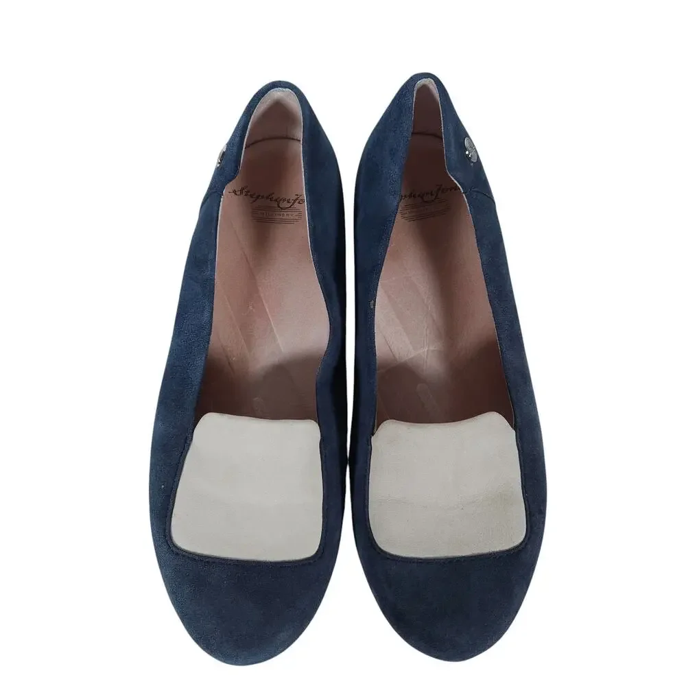 Stephen Jones Millinery Flats EU 37 Blue Suede Cream Ballerina Slip On Shoes